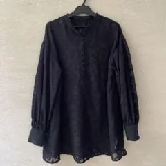 BEAMS HEART シアー　ブラウス　 　総柄　ブラック