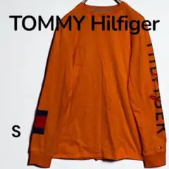 訳あり【Tommy Hilfiger】オレンジ 長袖カットソー 袖ロゴ　ロングT