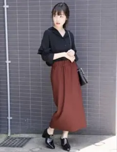 LOWRYSFARM カットリブスカート ウエストゴム ポケットつき レッド系