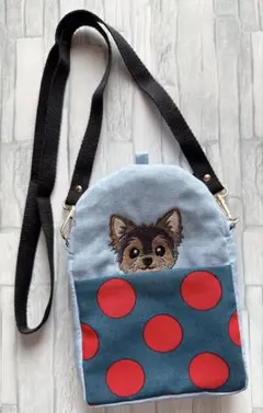 ハンドメイド 刺繍 ひょっこり シーズー うちの子 スマホショルダー
