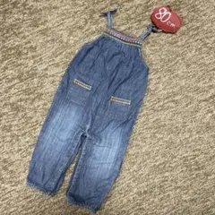 ベビーギャップ【80】刺繍ステッチ　デニムオーバーオール サロペット　カラフル