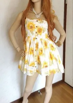★LIZ LISA★肩紐リボン★ひまわり柄ワンピース★リズリサ★ヒマワリ★新品