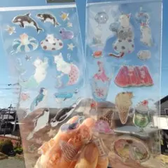 水彩画デザイン　海の生き物と猫のシールセット　２枚目セット