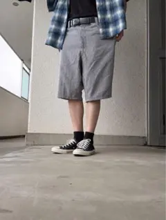 90s blue check baggy slacks shorts 膝下 XLのサムネイル