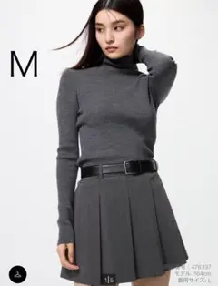 ユニクロ エクストラファインメリノリブタートルネックセーター M グレー