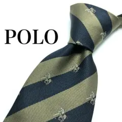 【美品】 POLO ネクタイ ストライプ柄 ブラック ゴールド お洒落