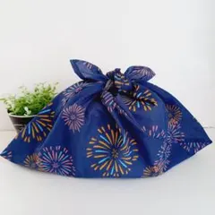 あずま袋◆手拭い◆エコバック◆コンビニバック◆ハンドメイド【花火・ネイビー】