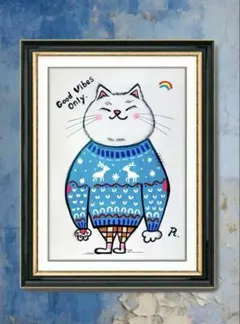 原画 一点物 「Good Vibes Only.」 猫 ポップアート ネコ