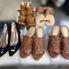 黒いヒールと茶色いサンダルの4点セット