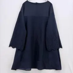 イトキン　袖レース　裾シフォン　七分袖　黒　チュニックのサムネイル