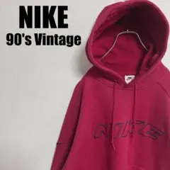 90sナイキNIKEビッグロゴ刺繍スウェットパーカーXL銀タグフーディトレーナー
