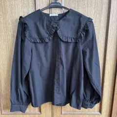 COLZAフリル付き黒長袖ブラウス M