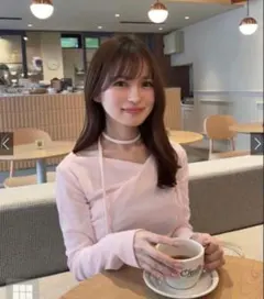 GRLタイ付きドレープショート丈リブトップス [dk1373] ピンク Lサイズ