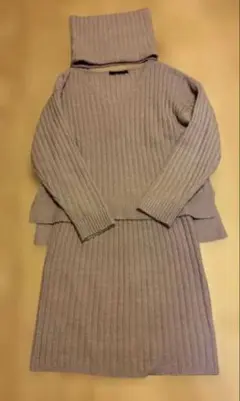 Heather ヘザー　リブ編み　スカート　セットアップ　ネックウォーマー付