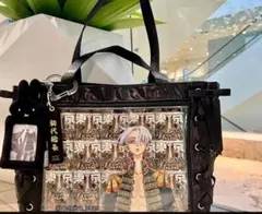 痛バッグ 黒 リボン 大容量　推し活 編み上げ A4 トートバック 推しバッグ