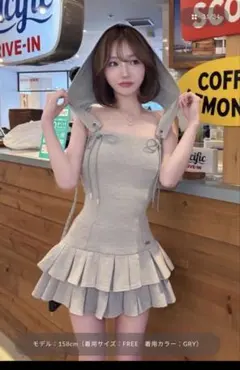 ダーリッチ darich フードスウェットプリーツミニワンピース グレー フリー