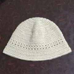 クラッシャーハット　クロシェハット　バケットハット　ニット帽　ライトベージュ