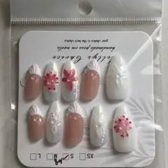 ハンドメイド ネイルチップ 3Dフラワー ピンク Sサイズ