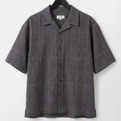 【美品】ナチュラルストーリー 開襟シャツ チェック柄 グレー M メンズ