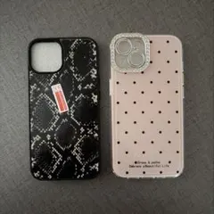 新品未使用 iPhone14 スマホケース ピンク キラキラ ドット 蛇柄 黒