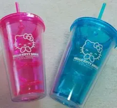 レア淡路島限定品ハローキティオリジナルストローボトル ピンク&ブルー　タンブラー