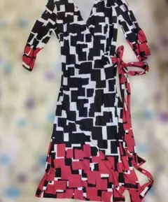 幾何学模様 七分袖ロングワンピース 韓国製品