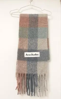 美品Acne Studiosチェックマフラーピンク×ブルー