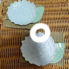 紫陽花陶器皿 2枚セット ライトパープル ライトブルーのサムネイル