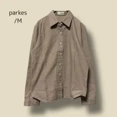 3297　【parkes】　ドット　水玉　シャツ　ベージュ　M　長袖　綿100%のサムネイル