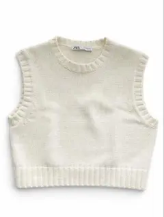 ZARA アイボリー ニットベスト ノースリーブ