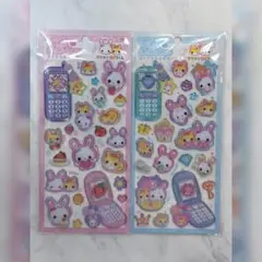 平成はっぴーフォンステッカー フワフワらびちゃん ピンク＆水色セット