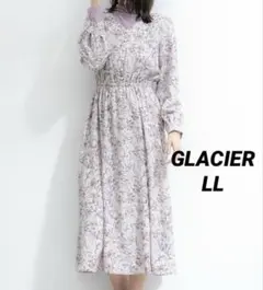 【美品】 GLACIER vネック花柄ワンピース LL 大きいサイズ 薄ピンク
