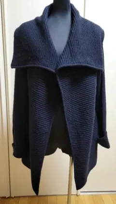 ネイビー リブ編み ショールカラー カーディガン