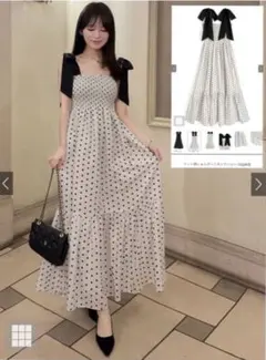 GRL ドット柄ショルダーリボンワンピース [tg982]