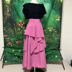 新品未使用ロイヤルパーティー3段フリルフレアスカート くすみピンク ハイウェスト