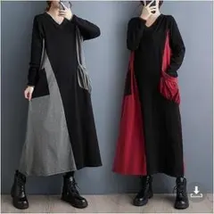 【ラス１赤】大きいサイズ ロング　ワンピース　春 秋冬 新品 長袖　Aライン.