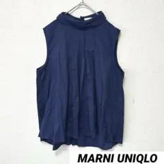 ୨୧ マルニ×ユニクロ XL タックブラウス ノースリーブ ネイビー 綿100%