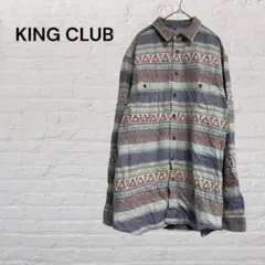 KING CLUB 総柄シャツ ネイティブ柄 長袖シャツ 古着 ビッグシルエット