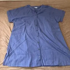 サマンサモスモス　半袖シャツワンピース　Vネック　スキッパー　ブルー系　Ｍ