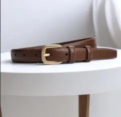 ベルト レディース 細め シンプル 本革調 茶 スタイルアップ 通勤