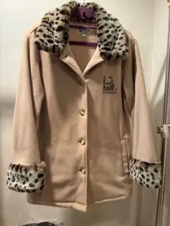 KRIZIA ベージュ レオパードファー襟 ピーコート