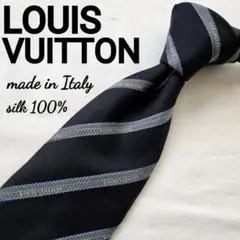 LOUIS VUITTON　ネイビー　ストライプ　ロゴ　ネクタイ　シルク