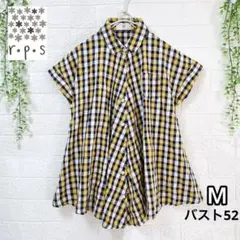 rps チェック柄Aラインチュニックブラウス 綿100% イエロー M ゆったりのサムネイル