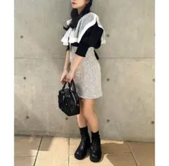 襟取り外しビッグカラーシャツ NICE CLAUP ブラック