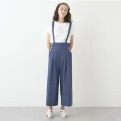新品　ポンポネットジュニア　サス付き　ワイドパンツ　ネイビー　Ｌ　160cmのサムネイル