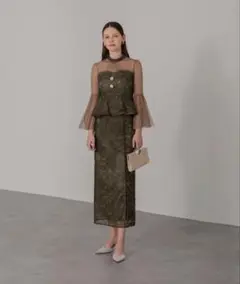 スパンコール刺繍ビジューボタンフレアスリーブセットアップドレスワンピース