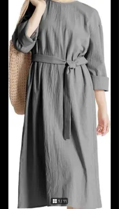 週末SALEワンピース レディース 丸首長袖 ワンピ 綿 Ｌサイズ ブラック