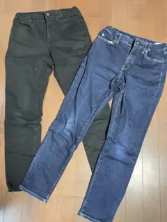 UNIQLO KIDS 長ズボン 160 黒・ブルーデニムセット