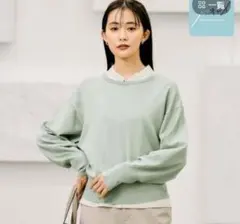 グローバルワーク　スッキレイクルーネックプルオーバーニット　ライトグリーン　M