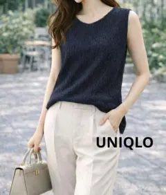UNIQLO ネイビーノースリーブトップス M 上品見え
